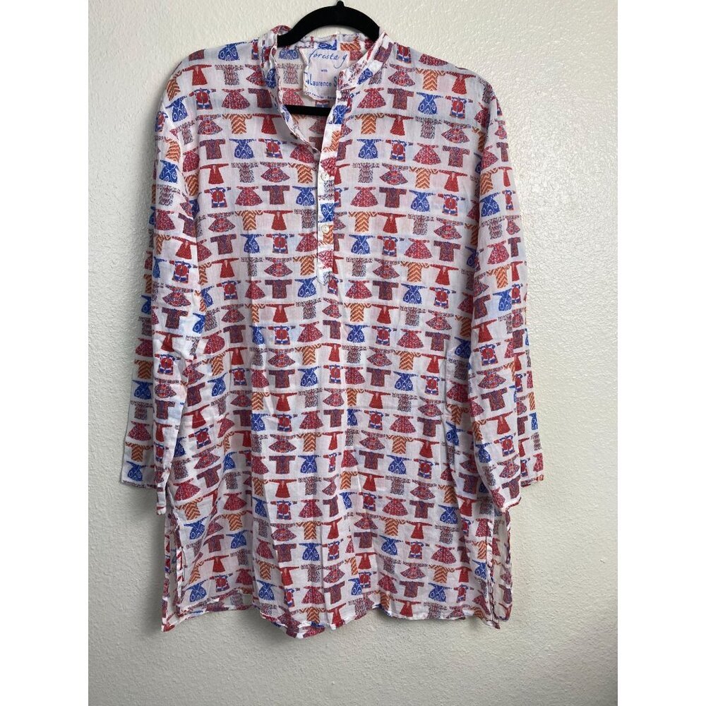 Foresta G Laurence Setton Tunic Long Sleeve Artsy Top sz Medium Boho Multicolor